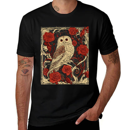 Art Nouveau Aesthetic Owl Roses Garden  Graphic-printed T-Shirt