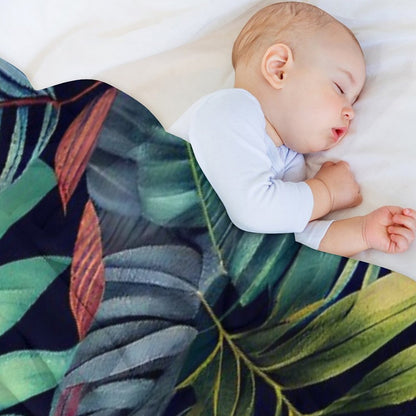 Camryn - Watercolor Leaf Leafs Abstract Painting Pattern in Green, Black, Brown, White Yellow, Blue, Cream, Light Easy Care Throw Blanket