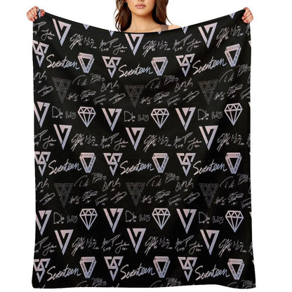 SEVENTEEN Signatures And Logos Pattern (Black) Multi-functional Throw Blanket