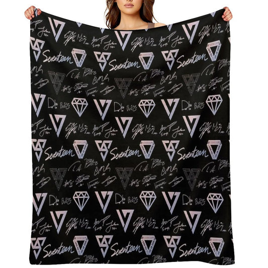 SEVENTEEN Signatures And Logos Pattern (Black) Multi-functional Throw Blanket