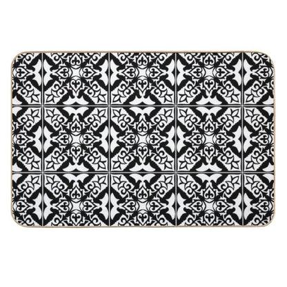 Moroccan Tile, Black And White  Easy Maintenance Bath Mat