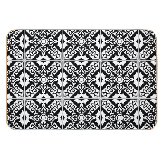 Moroccan Tile, Black And White  Easy Maintenance Bath Mat