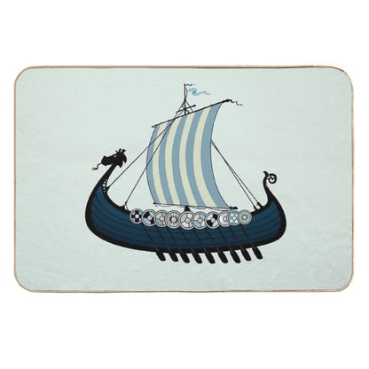 Blue Viking Ship  Long-Lasting Bath Mat
