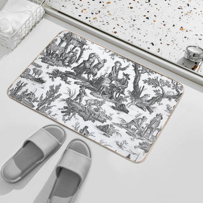 Black And White Toile De Jouy  Easy Maintenance Bath Mat