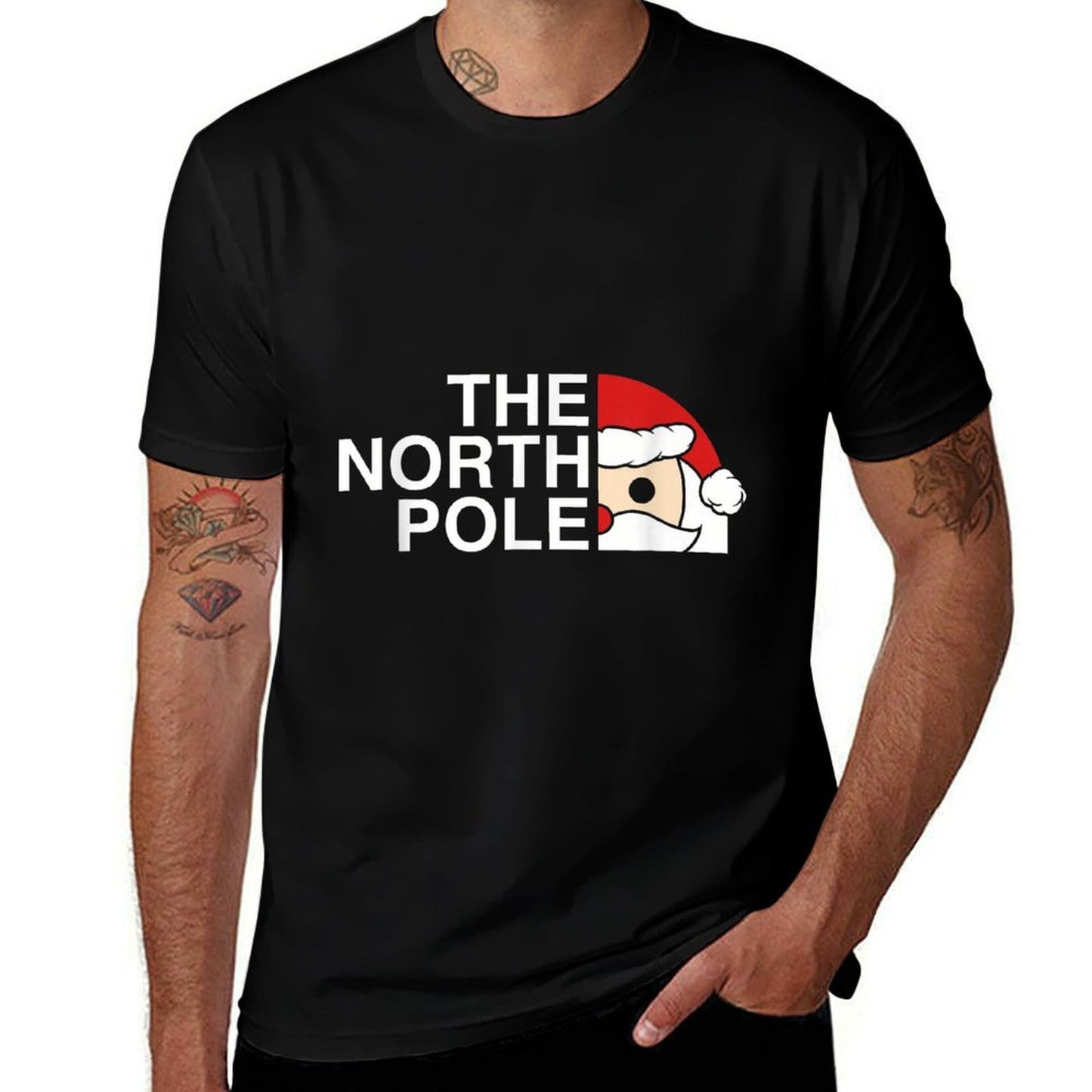 Funny Santa Face Christmas Parody The North Pole  Wrinkle-resistant T-Shirt
