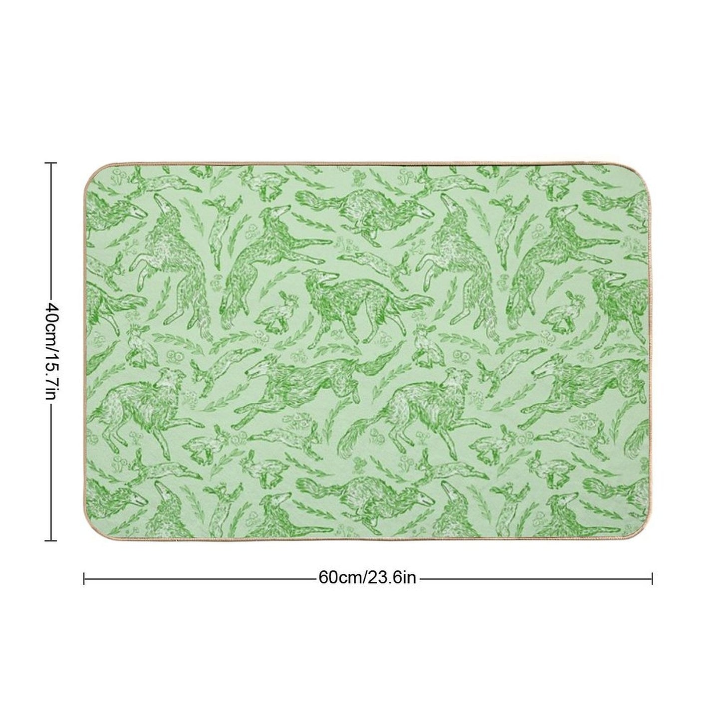 Hounds And Hares - Pale Green Toile  Absorbent Bath Mat