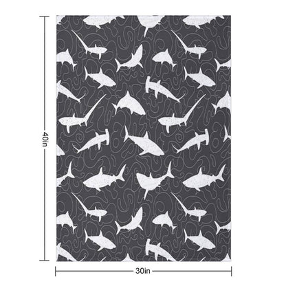Shark Frenzy Pattern on Charcoal Grey Easy Care Throw Blanket
