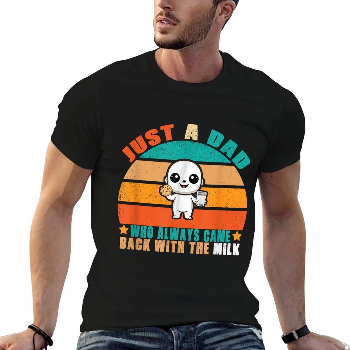 Just A Dad Who Always Came Back With The Milk  Rolled Sleeves T-Shirt