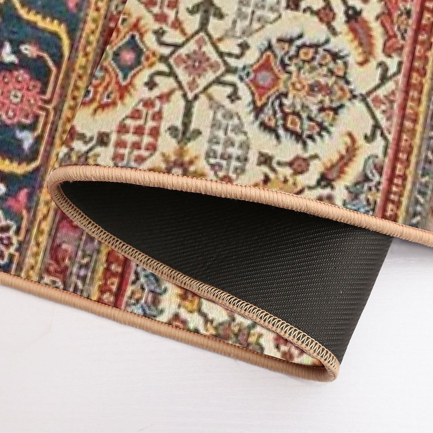 Antique Indian Rug Floral Nature Pattern Print  Pet-Safe Bath Mat