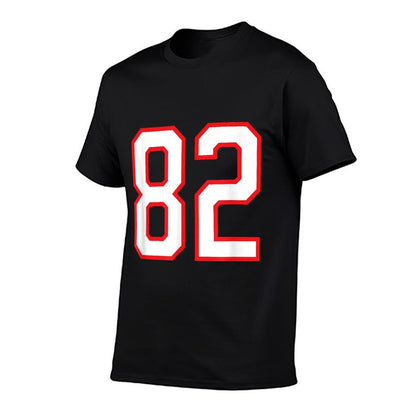 Number #82 White Red Sports Team Number  Graphic-printed T-Shirt