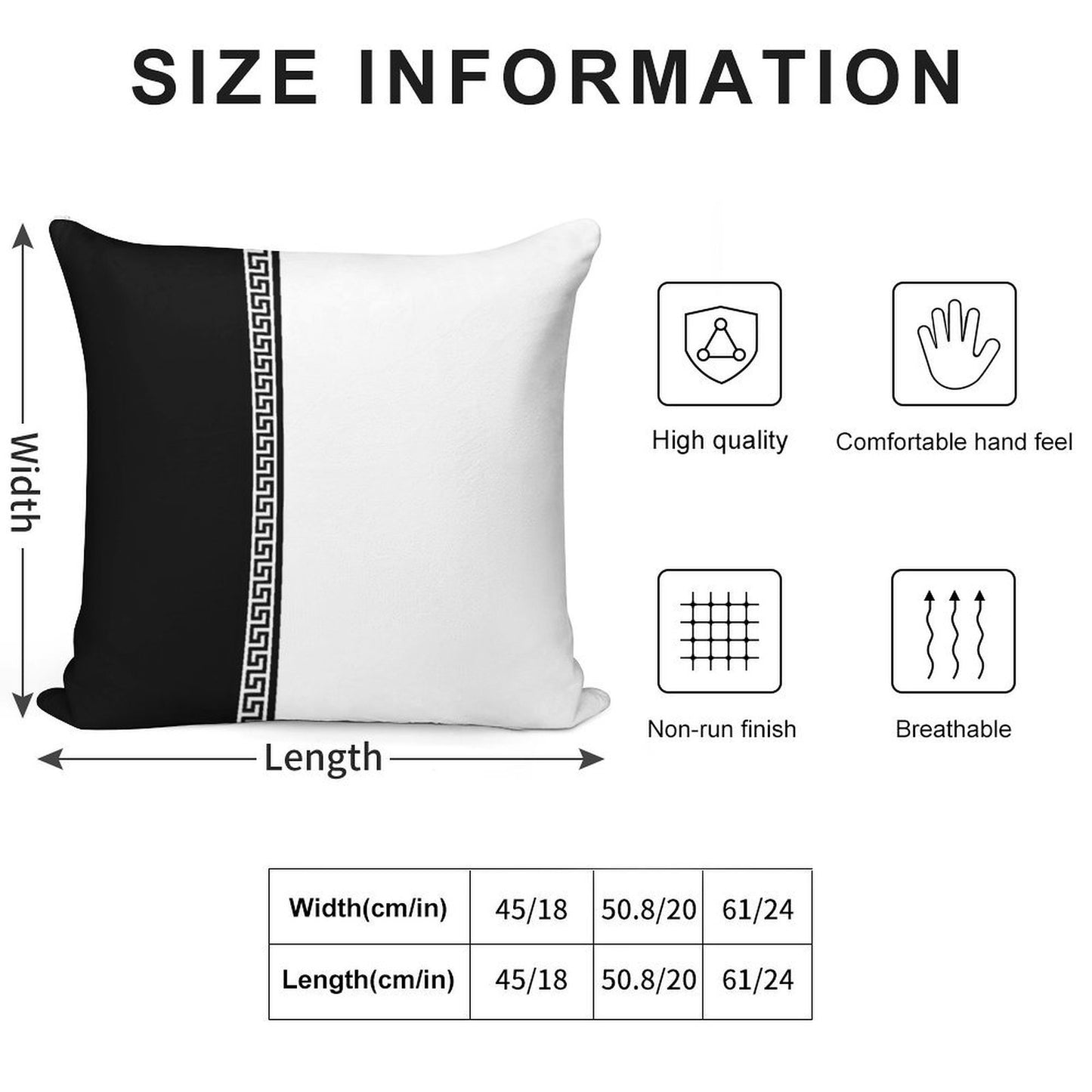 Greek Key Verticle - Black And White Soft Luxury Feel Throw Pillow