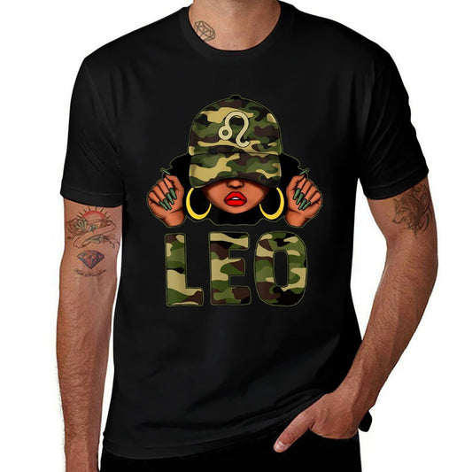 Leo Queen Black Woman With Cap Camo Afro Girl Zodiac  Versatile T-Shirt