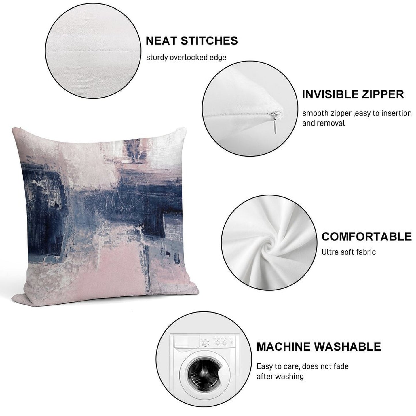 Pink And Navy 2 Soft Fade-Resistant Throw Pillow