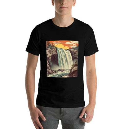 Womens Waterfall Vintage Landscape Graphic  Trendy Pattern T-Shirt