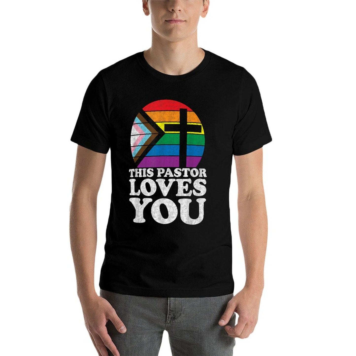 Christian Ally Inclusive Pride Clergy This Pastor Loves You  Stretchy T-Shirt