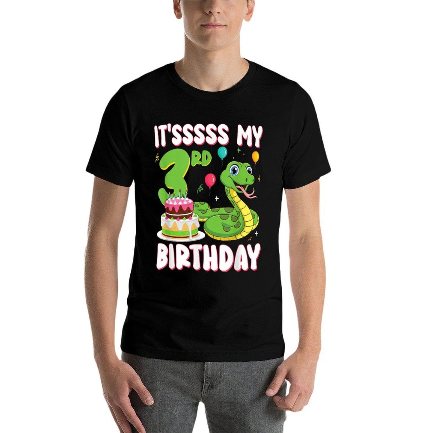 3 Year Old Snake 3rd Birthday Python Party Kids  High-quality Stitching T-Shirt