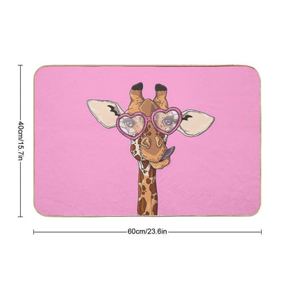 Cute Giraffe With Pink Heart Shaped Glasses Durable Bath Mat