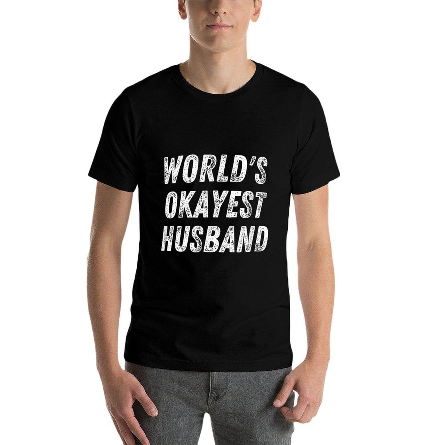 Worlds Okayest Husband Funny Dad Birthday Hubby Fathers Day  Cotton T-Shirt