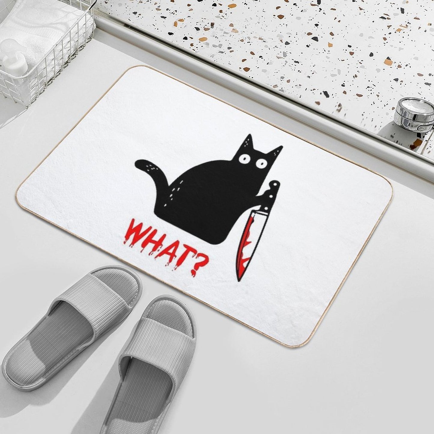 Funny Black Cat WHAT - Murderous Cat Holding Knife  Versatile Bath Mat