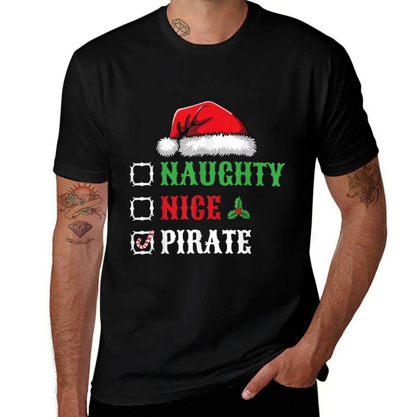 Naughty Nice Pirate Santa Hat Xmas Holiday Christmas Pirate  Quick-drying T-Shirt