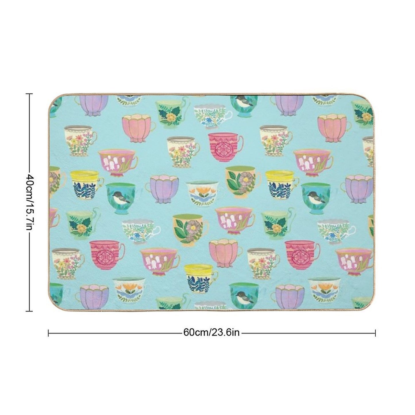 Vintage Tea Cups {Soft Blue}  Eco-Friendly Bath Mat