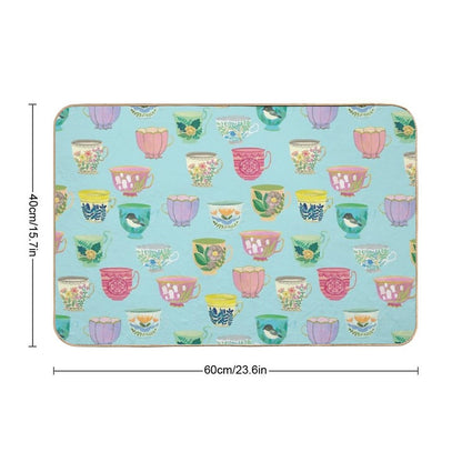 Vintage Tea Cups {Soft Blue}  Eco-Friendly Bath Mat