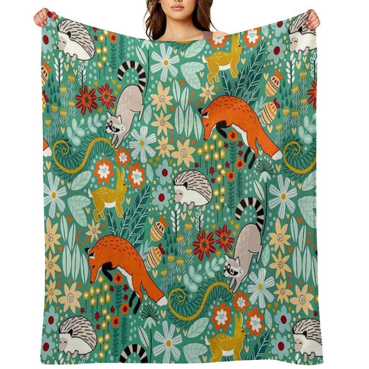 Textured Woodland Pattern - Sea Green Premium Throw Blanket