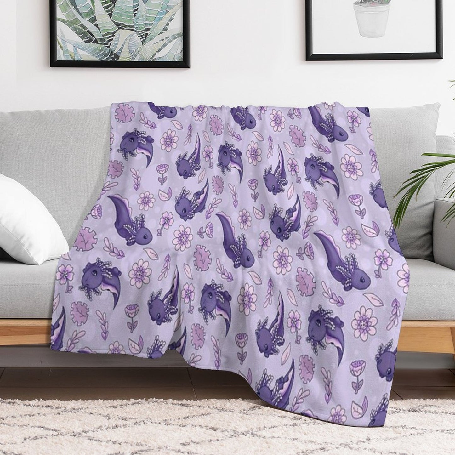 Floral Speckled Axolotl Pattern - Winter Edition Multi-functional Throw Blanket