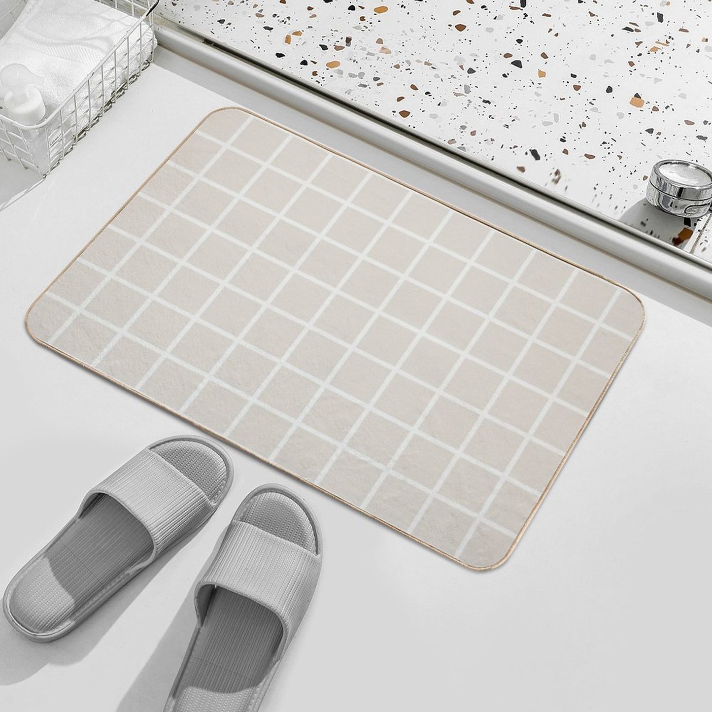 Beige Cararra Check Pattern 2  Repositionable Bath Mat