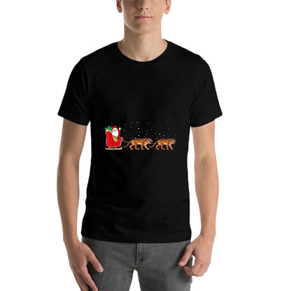 Tiger Santa Christmas Sleigh - Funny Tiger Xmas  Fade-proof Color T-Shirt