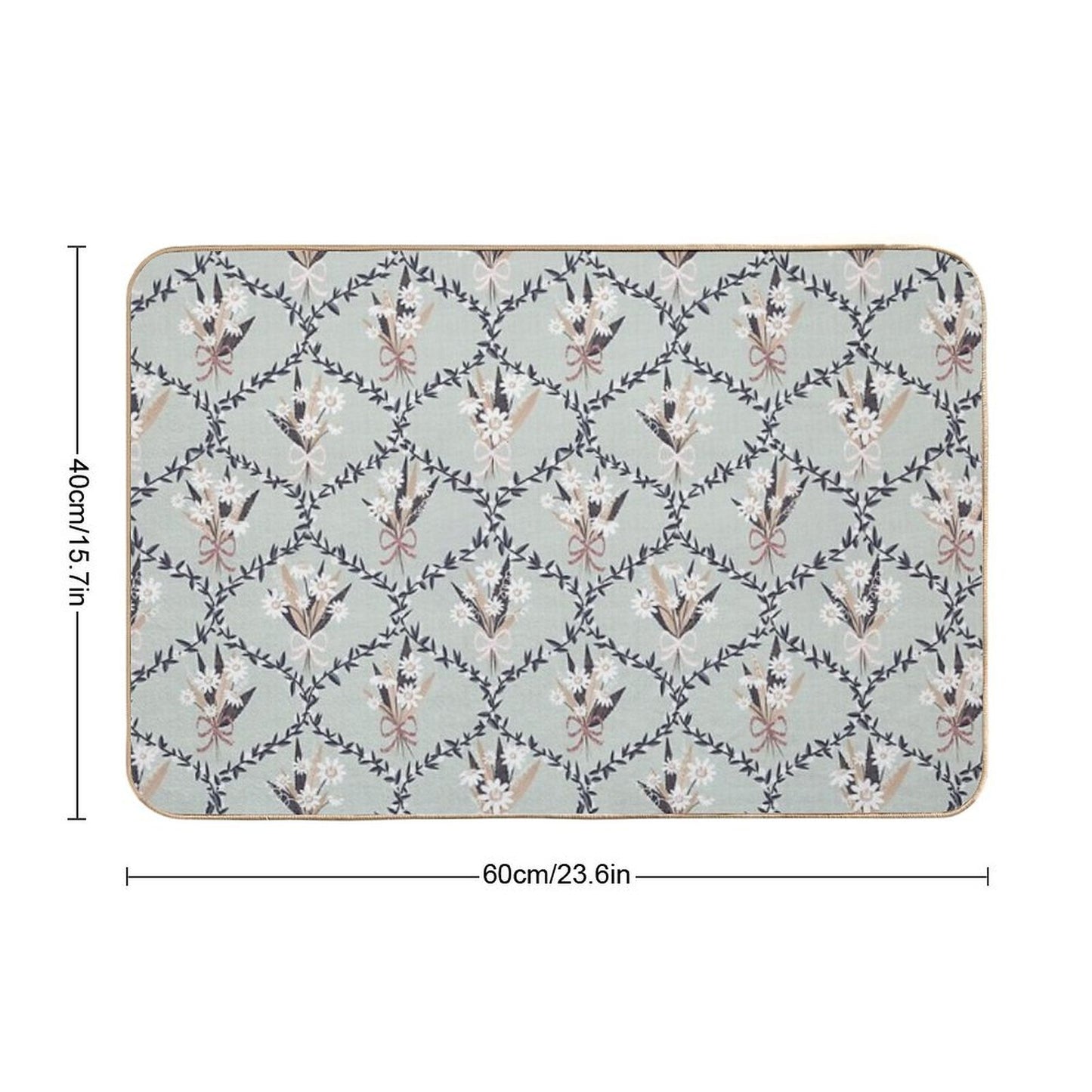 Daisy Bouquet Seamless Pattern – Vintage Floral Wreath Design on Sage Green  Versatile Bath Mat