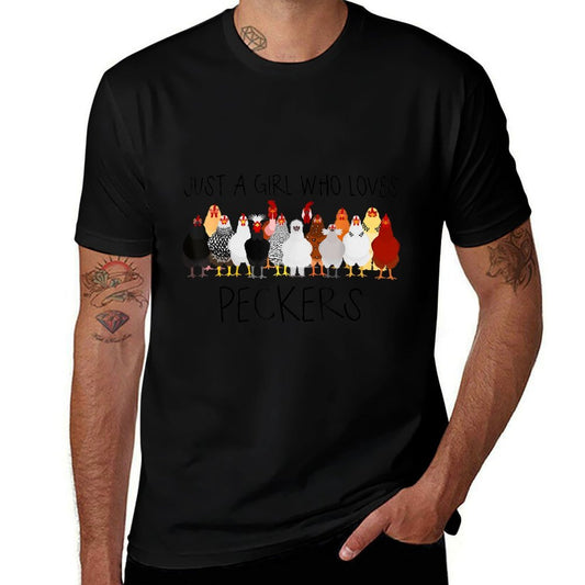 Just A Girl Who Loves Peckers Funny Farmer Chicken  Trendy Pattern T-Shirt
