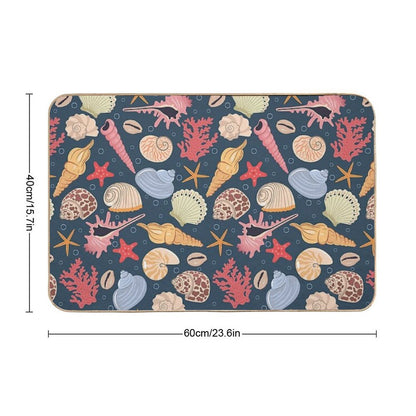 Colorful Seashells Coral  Easy To Clean Bath Mat
