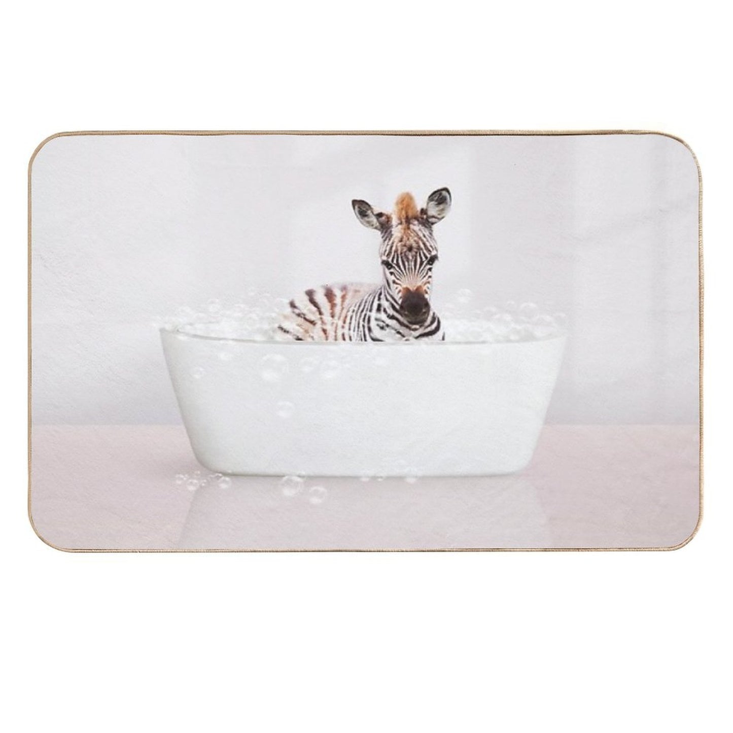 Baby Zebra  in Modern Bathtub Pink Print, Baby Zebra Bathing, Animals in Bathtub Art by Synplus  Absorbent Bath Mat