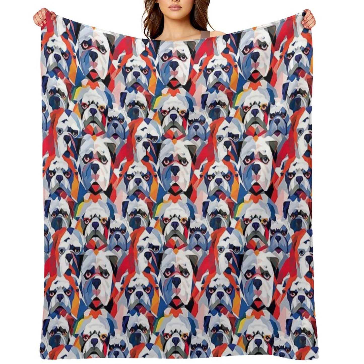 Bulldog in Geometric Camouflage Pattern Lightweight Throw Blanket