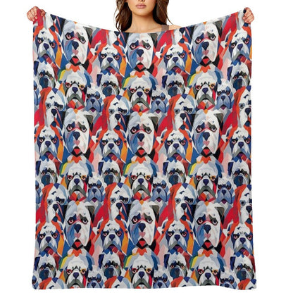 Bulldog in Geometric Camouflage Pattern Lightweight Throw Blanket