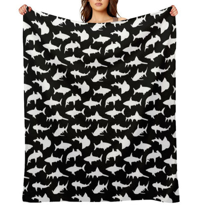 Sharks on Black Machine-washable Throw Blanket