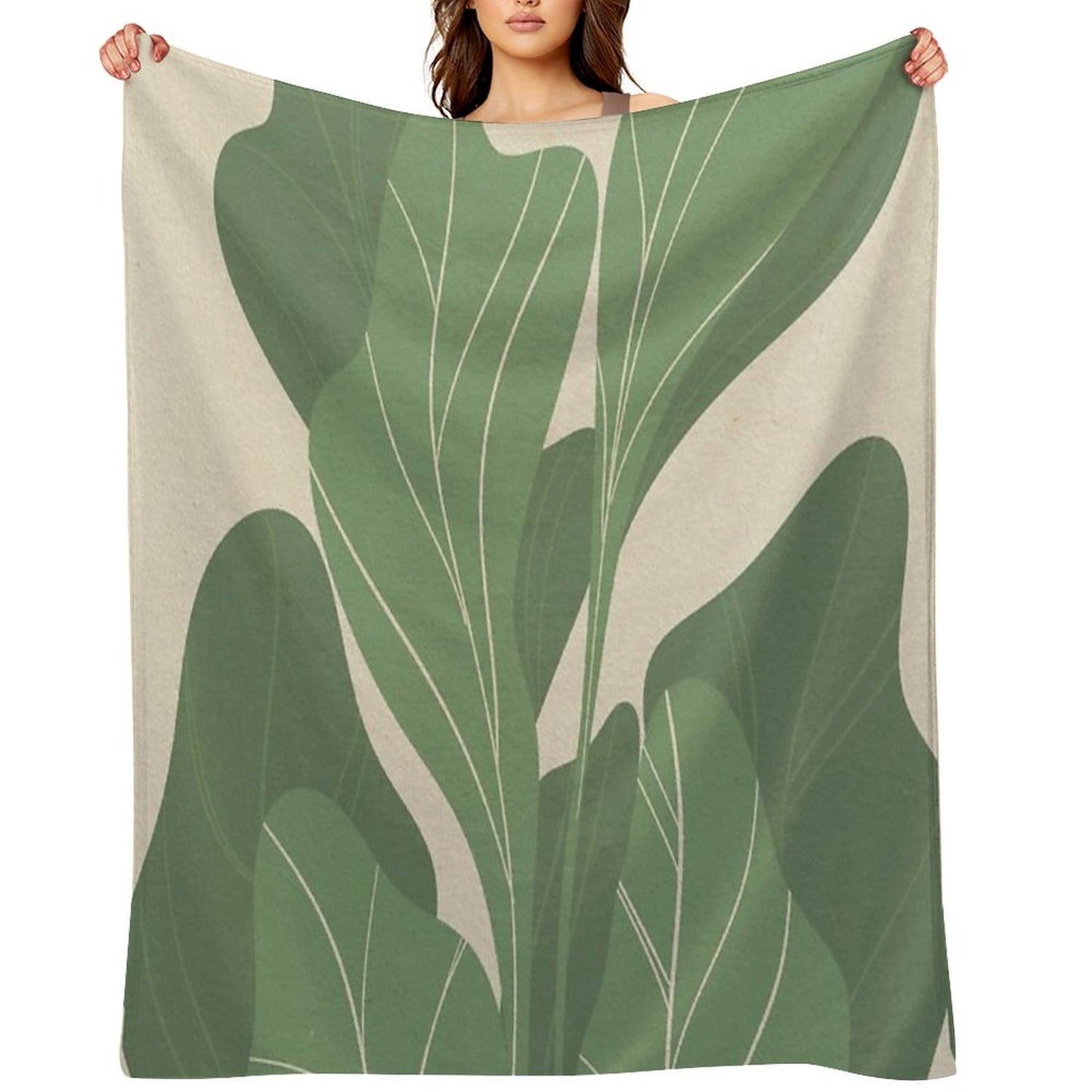 Minimal Botanical Leaves- Earthy Green Prints Premium Throw Blanket