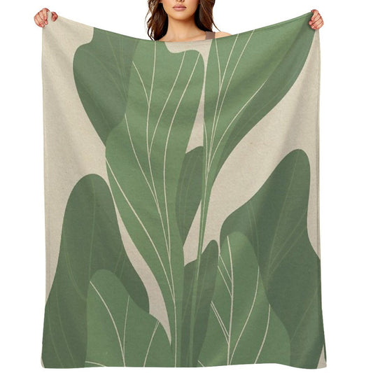 Minimal Botanical Leaves- Earthy Green Prints Premium Throw Blanket