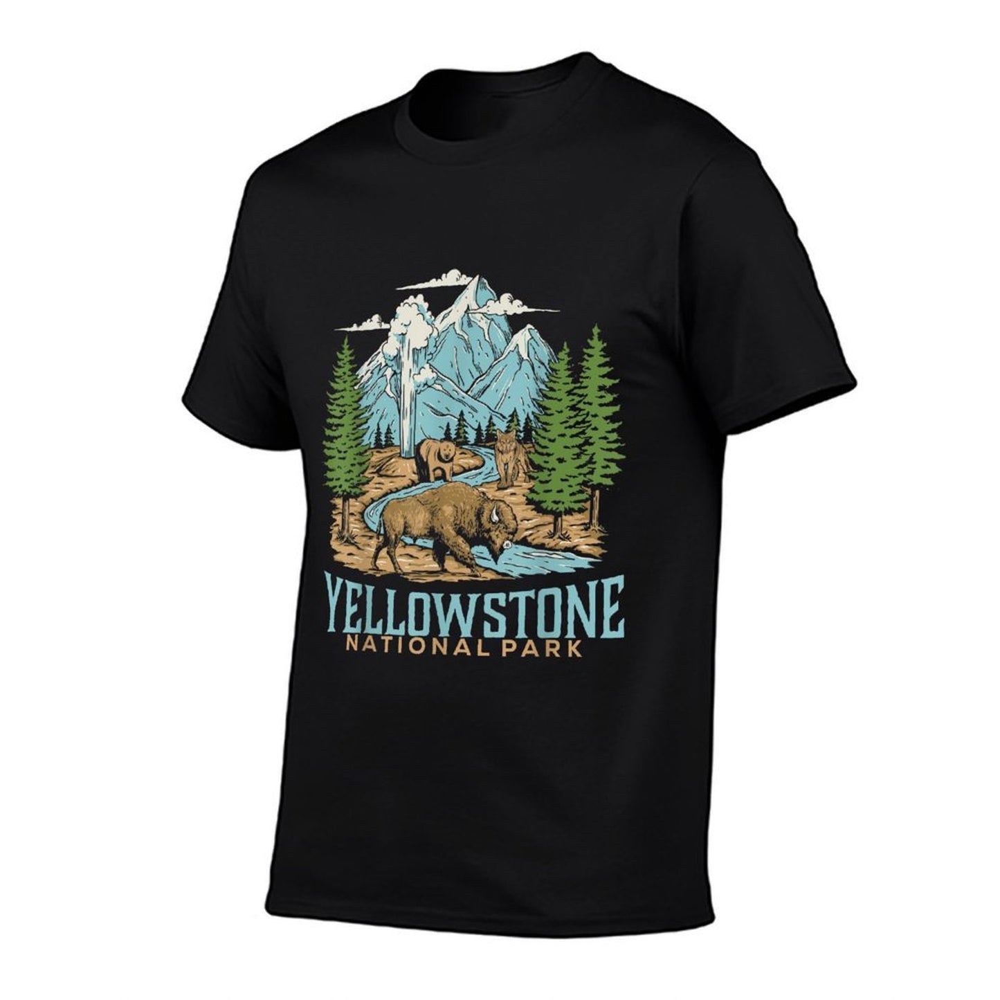 Yellowstone US National Park Wolf Bison Bear Vintage Gift  Soft T-Shirt