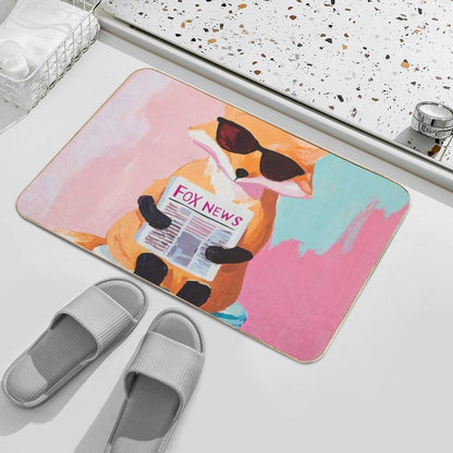 Reading Fox on Toilet – Funny Retro Animal Bathroom Wall Art  Pet-Safe Bath Mat