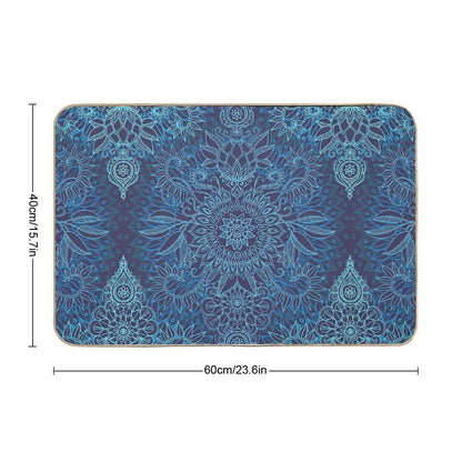 Aqua, Cobalt Blue & Purple Protea Doodle Pattern  Repositionable Bath Mat