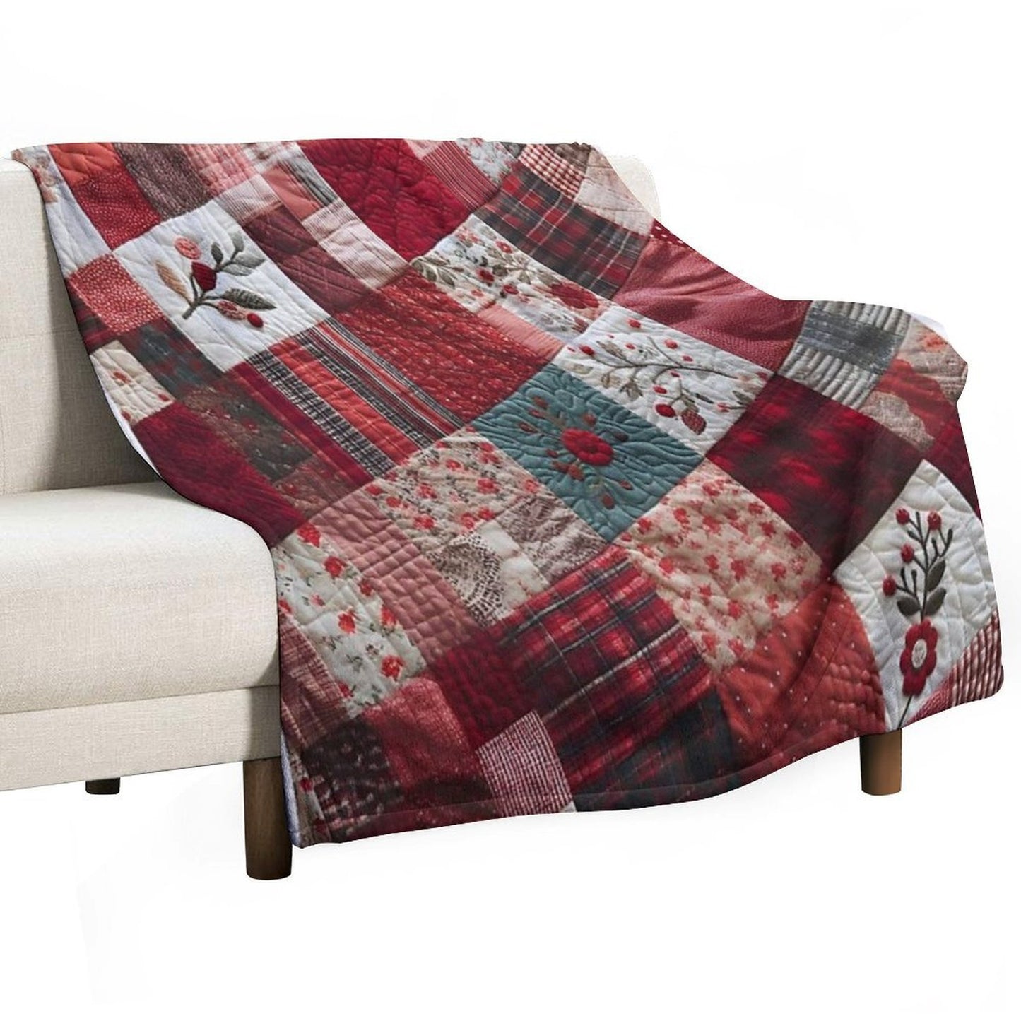 Radiant Red Patchwork Pattern Lightweight Throw Blanket