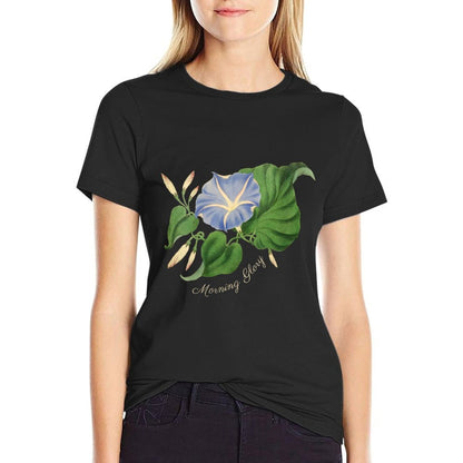 Womens Morning Glory Flower Botanical  Wrinkle-resistant T-Shirt