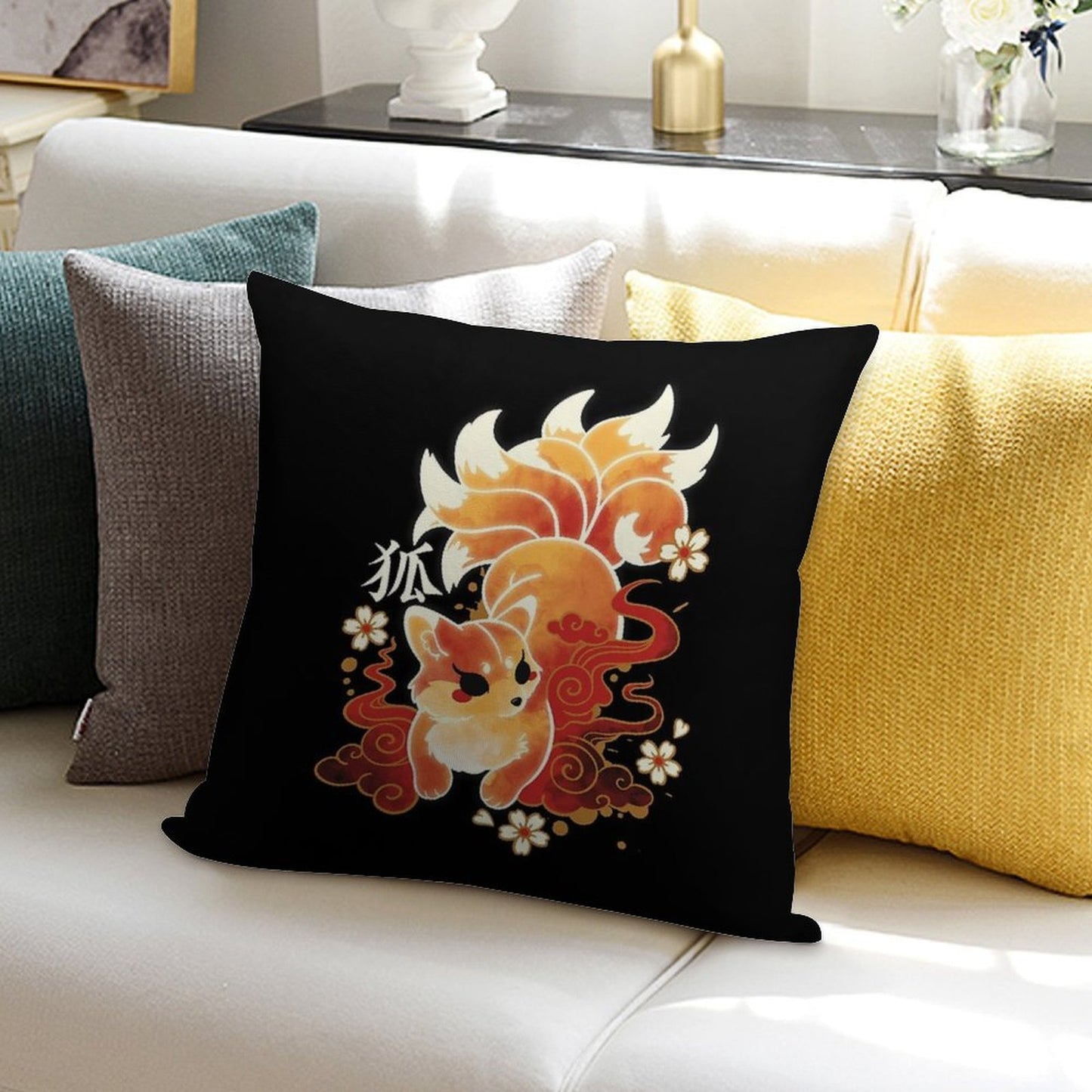 Kitsune Kawaii Soft Shrink-Resistant Throw Pillow