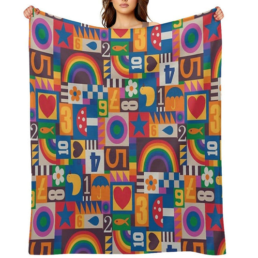 Pop Art Patchwork - Red And Rainbow - Fun Retro Pattern by Cecca Designs Easy Care Throw Blanket