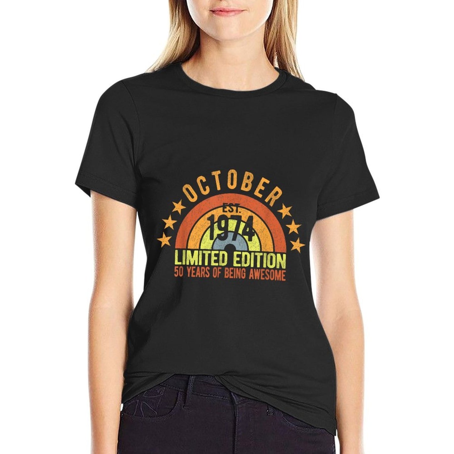 Retro Sunset 50 Year-Old Born October 1974 - 50th Birthday  Versatile T-Shirt