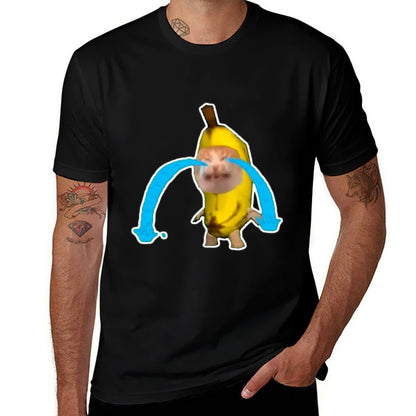Crying Banana Cat Meme  Rolled Sleeves T-Shirt