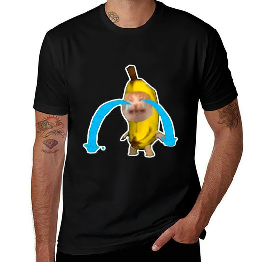 Crying Banana Cat Meme  Rolled Sleeves T-Shirt