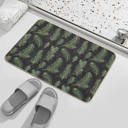 Watercolor Pine Branches Pattern on Black Background  Multi-Purpose Bath Mat